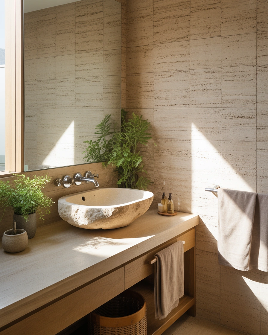 Add Natural Stone and Earth Inspired Materials for a Grounded Feeling
