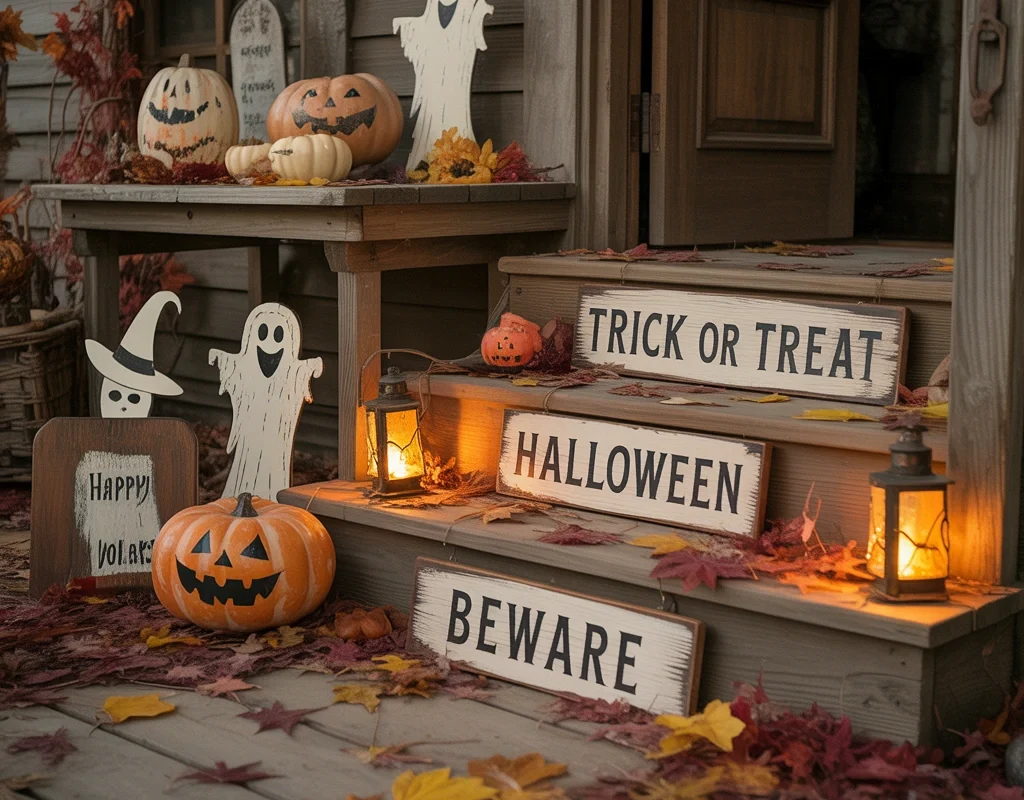 Add Retro Halloween Signs and Handmade Wooden Decorations
