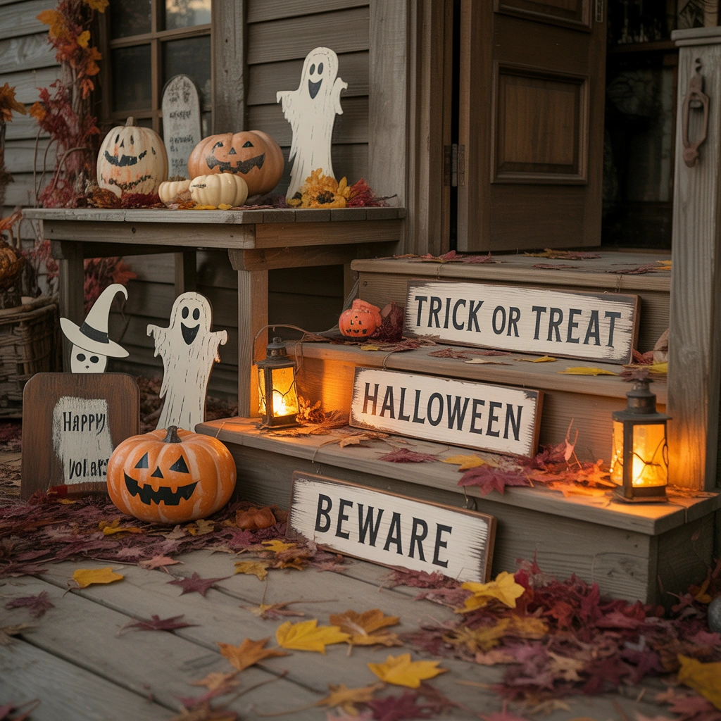 Add Retro Halloween Signs and Handmade Wooden Decorations