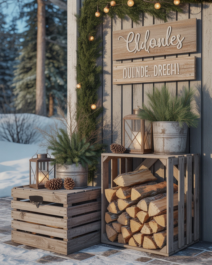 Add Rustic Wooden Winter Decor Elements
