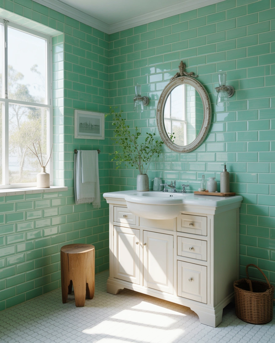 Add Seafoam Green Subway Tiles for a Classic Bathroom Look