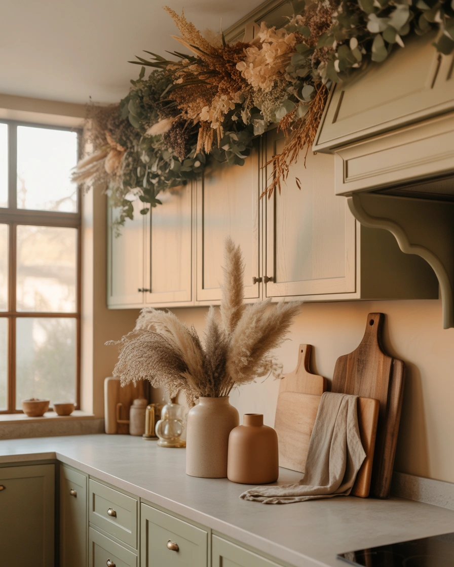 Add Seasonal Greenery And Dried Floral Arrangements