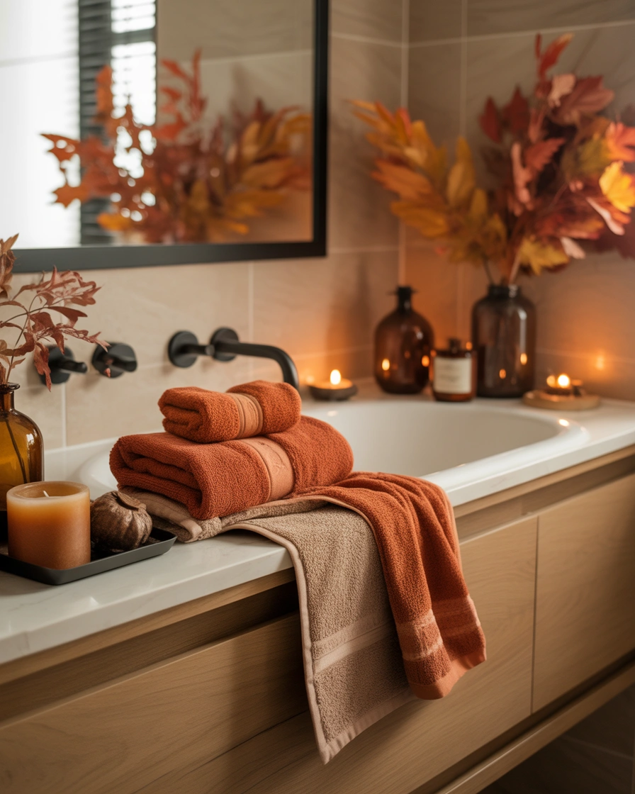 Add Warm Autumn Colors for a Cozy Fall Bathroom Look