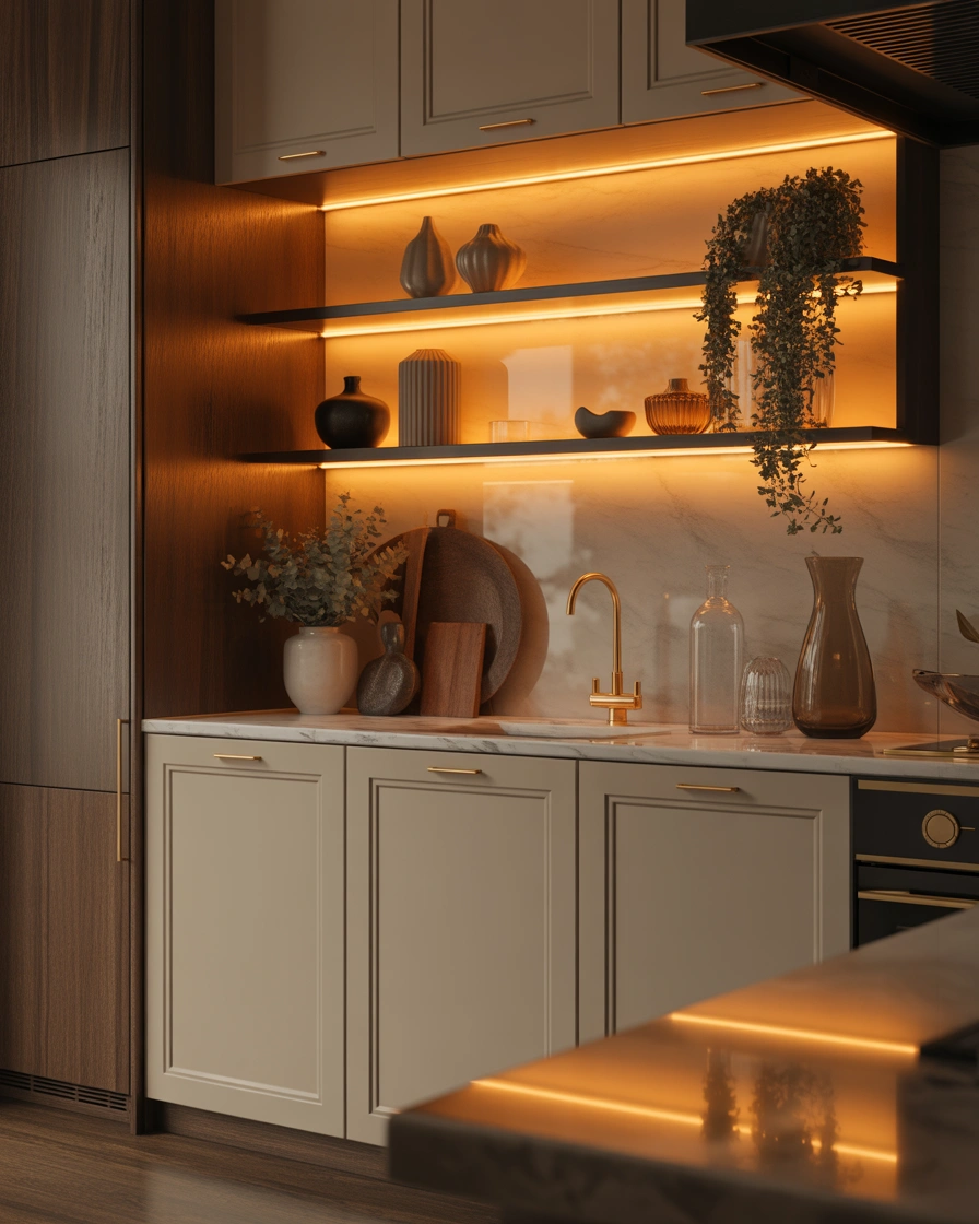 Add Warm Lighting Above Kitchen Cabinets