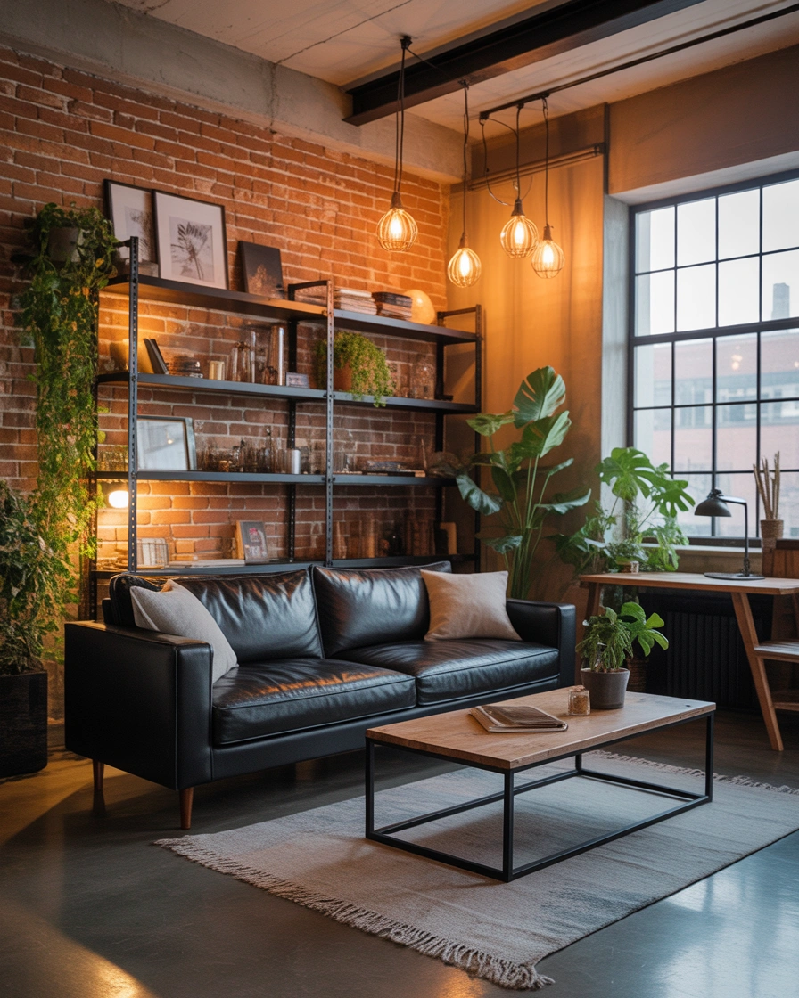 Add a Black Sofa to an Industrial Style Living Room