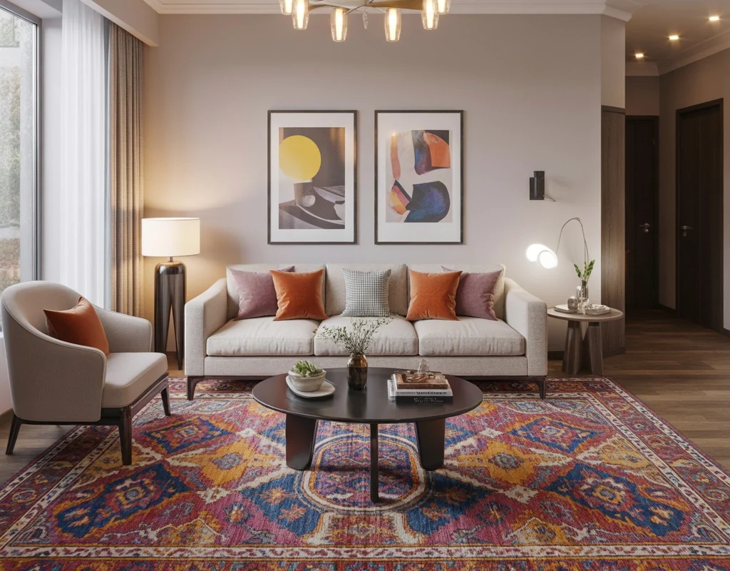 Add a Colourful Area Rug to Define the Space