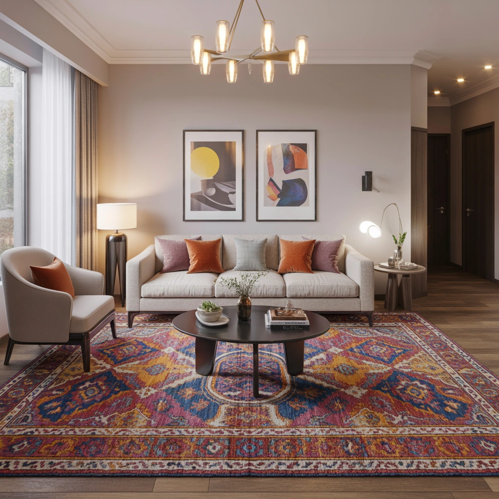 Add a Colourful Area Rug to Define the Space