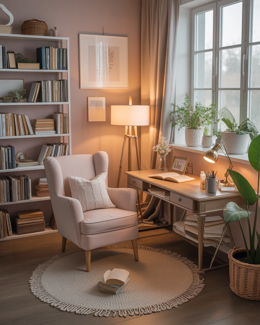 Add a Cozy Feminine Reading and Work Space Combination