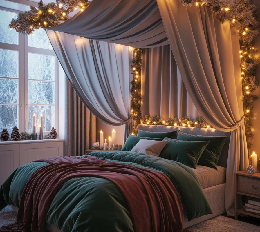 Add a Holiday Themed Canopy or Bed Draping for a Cozy Retreat