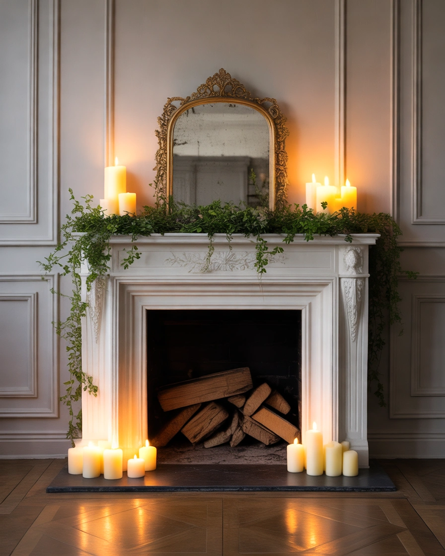 Add a Mirror Inside Your Empty Fireplace for More Depth and Light