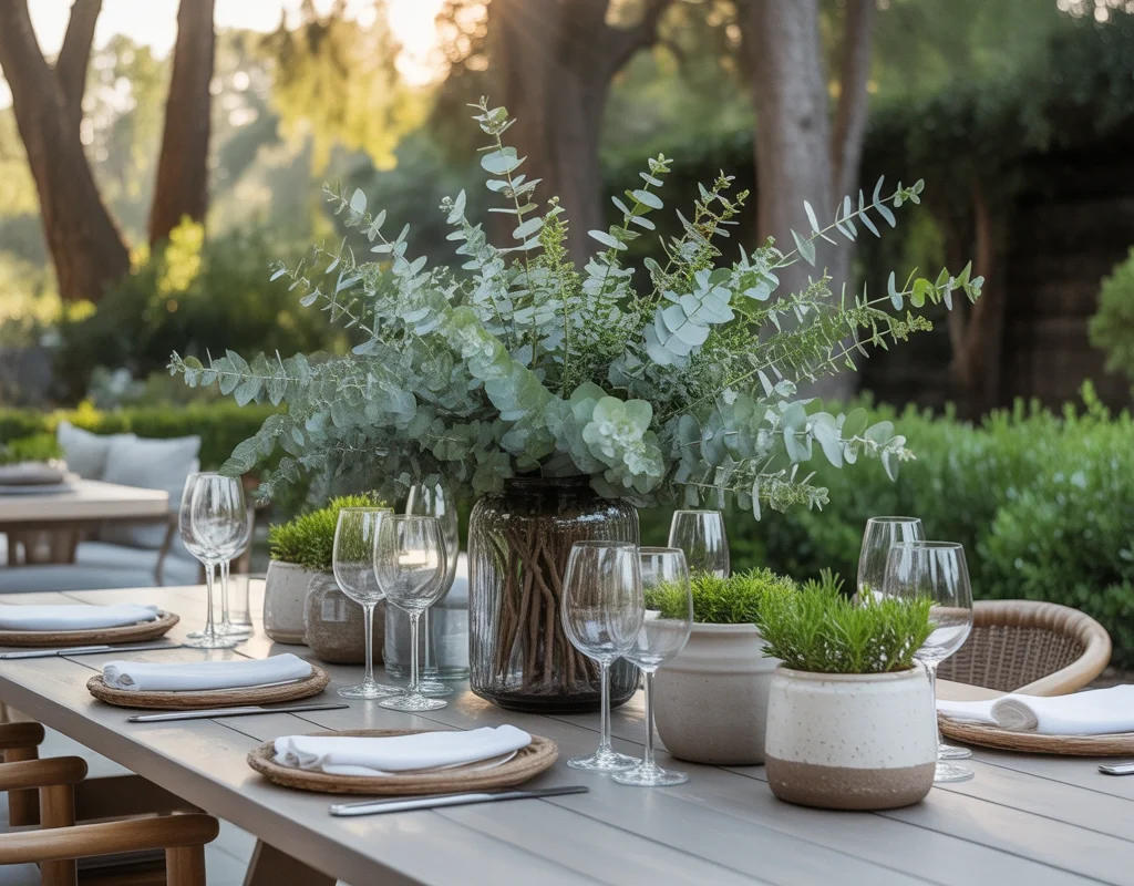 Add a Natural Greenery Centerpiece for a Fresh Outdoor Feel