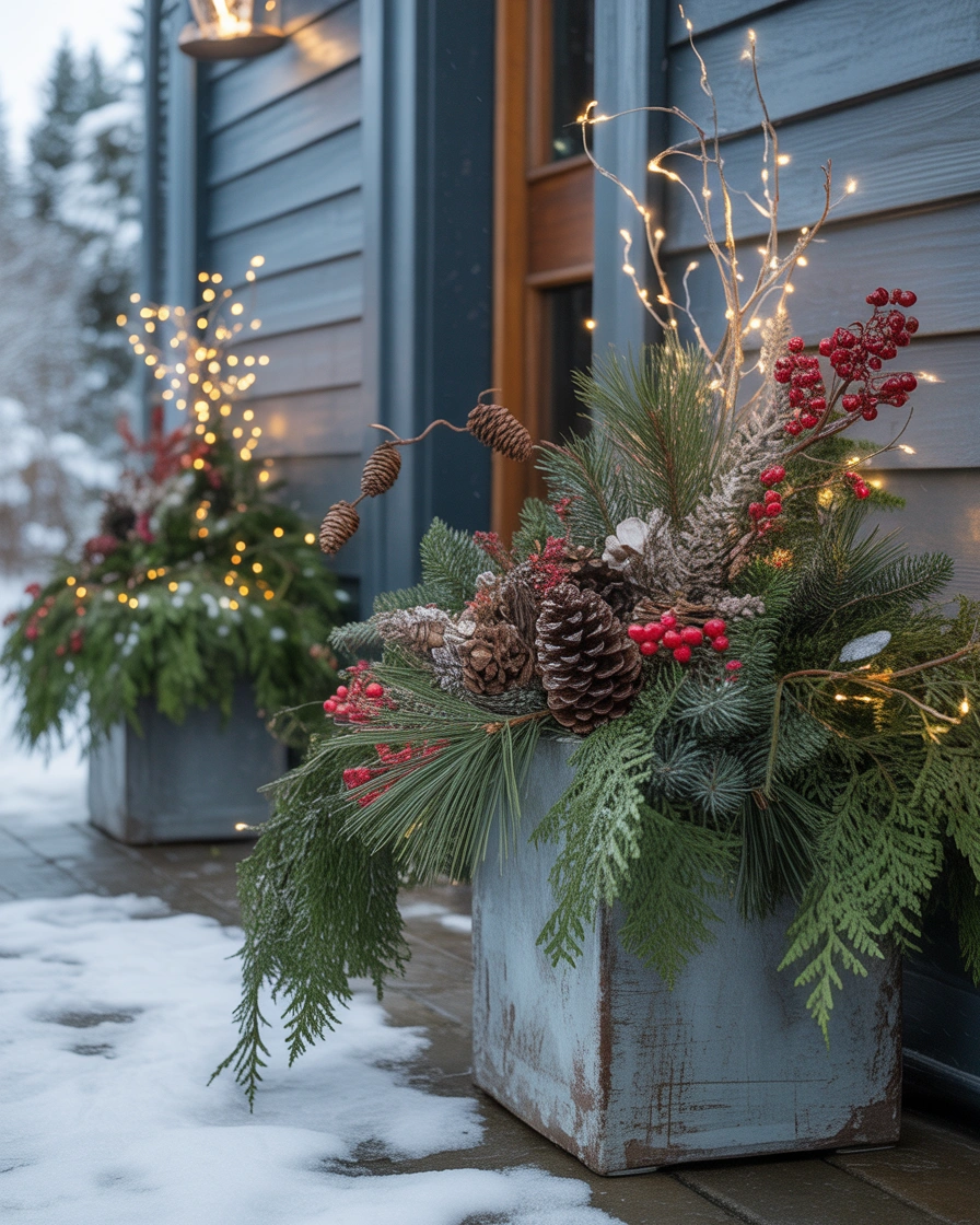 Add a Winter Themed Outdoor Planter Arrangement