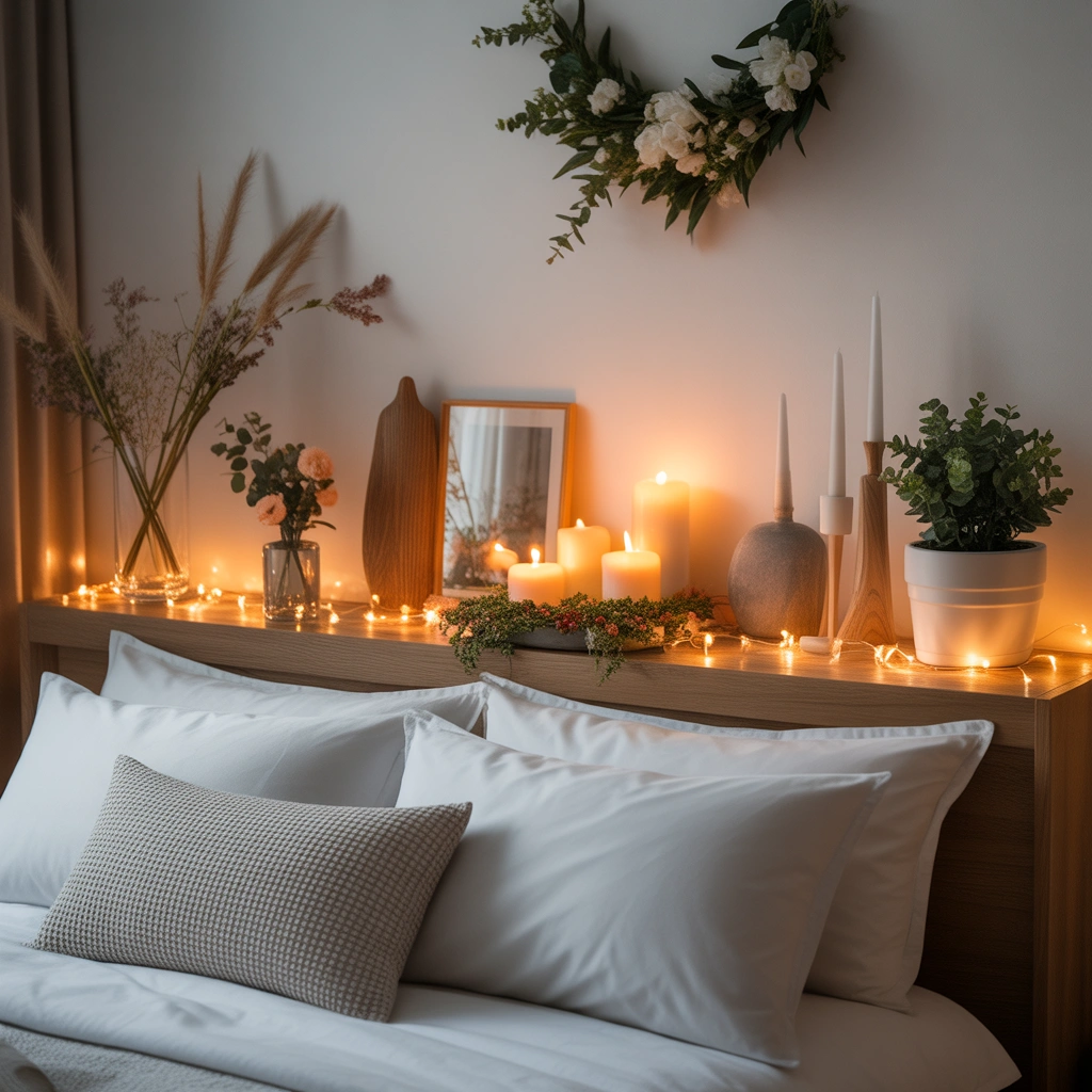 Bedroom Shelf Decor With Seasonal Decorations