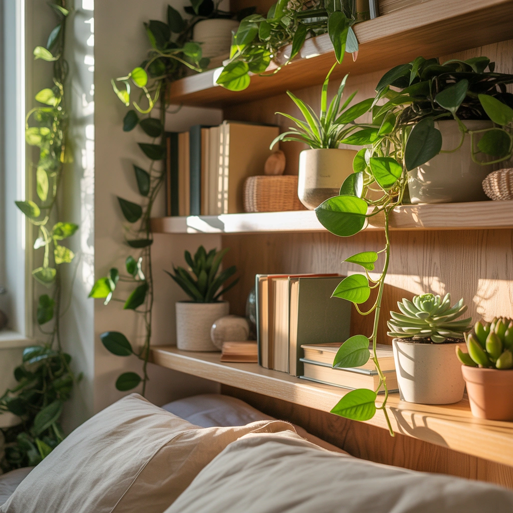 Bedroom Shelf With Indoor Plants for a Fresh Natural Look