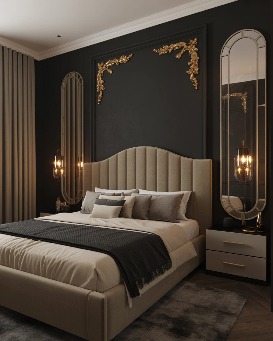 Black Accent Wall With Gold Decorative Details