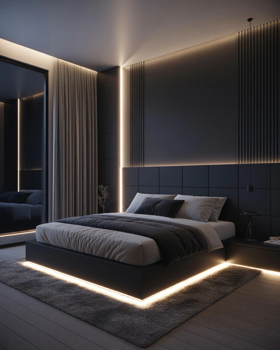 Black Accent Wall With LED Lighting Design