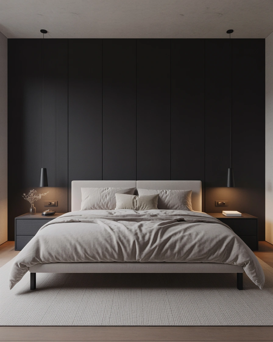 Black Accent Wall With Modern Minimalist Bedroom Design