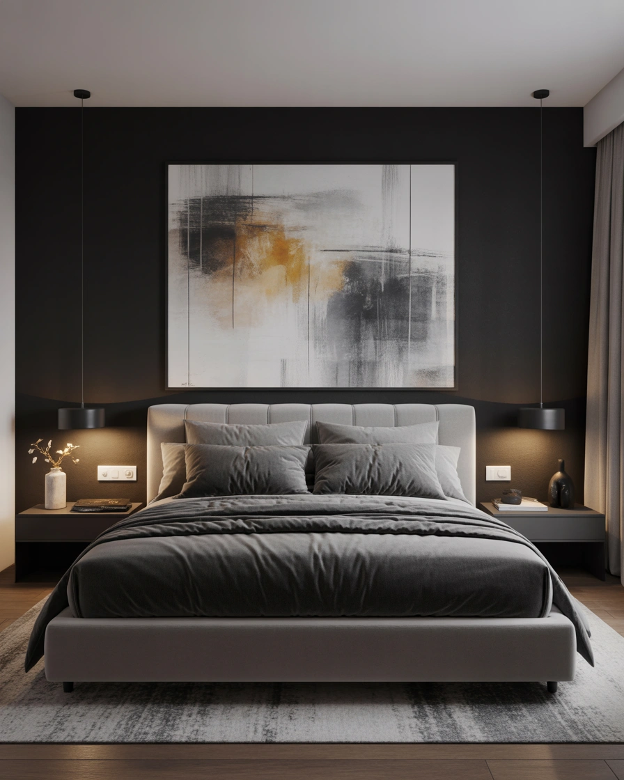Black Accent Wall With Statement Artwork