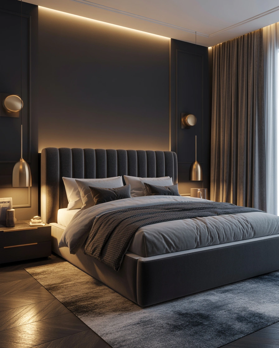 Black Accent Wall With Velvet Bed for a Luxury Look