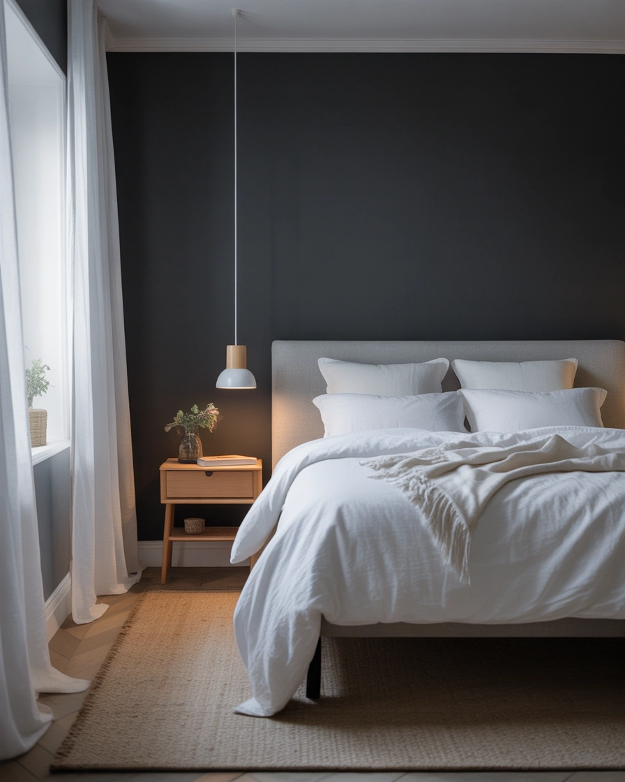 Black Accent Wall With White Minimalist Décor