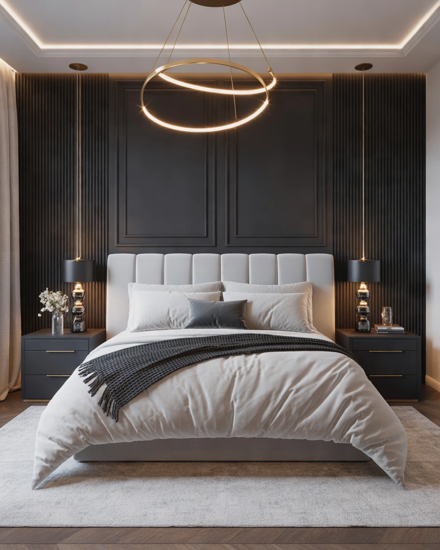 Black Accent Wall – A Bold Luxury Bedroom Statement