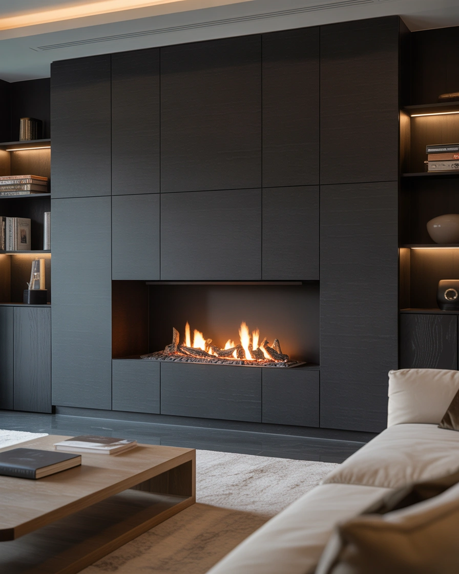 Black Fireplace Feature Wall For a Bold Modern Style