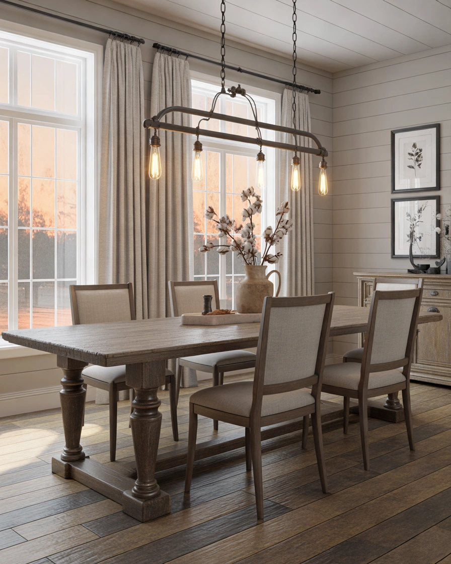 Black Metal Curtain Rods with Minimal Farmhouse Curtains