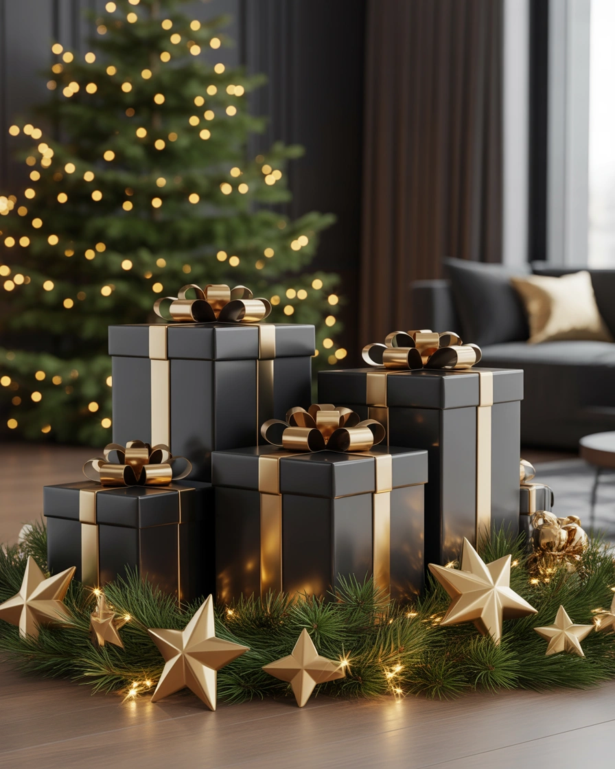 Black and Gold Modern Christmas Box Decoration
