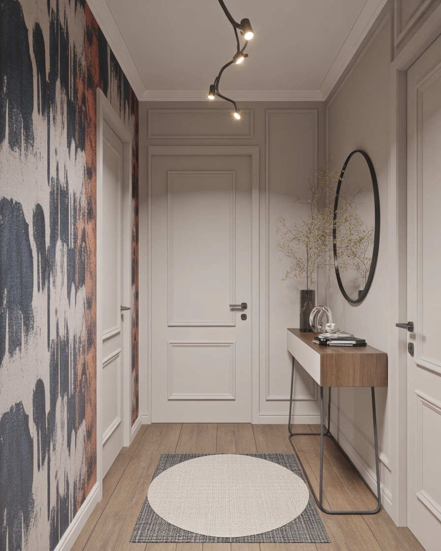Bold Feature Wall With Statement Wallpaper and Minimal Panelling
