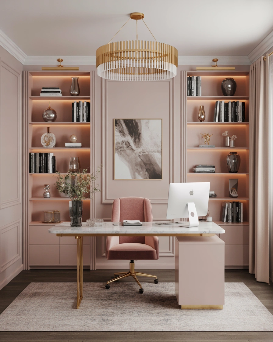 Build a Luxury Feminine Home Office With Gold Accents