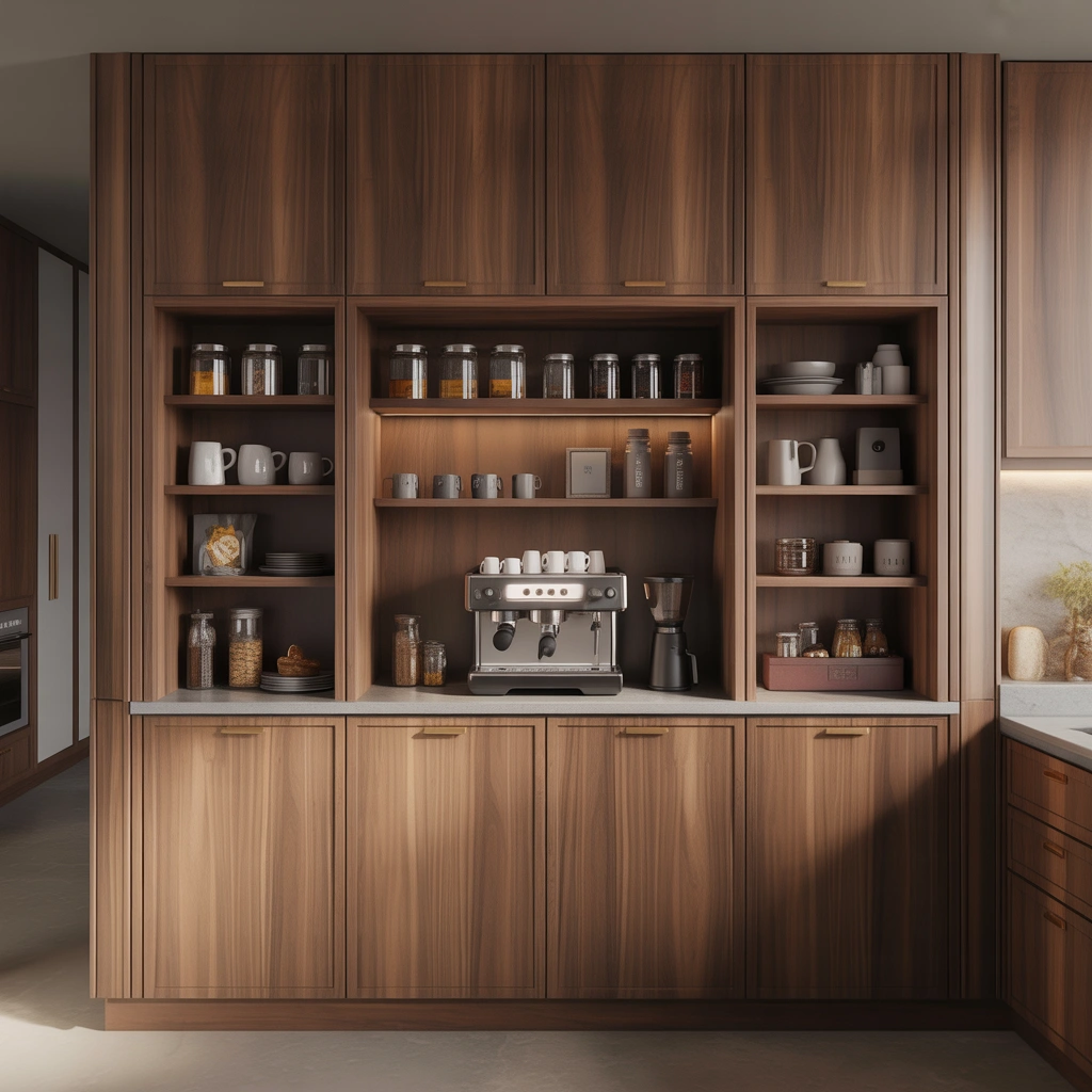 Built In Coffee Bar Around Pantry Wall