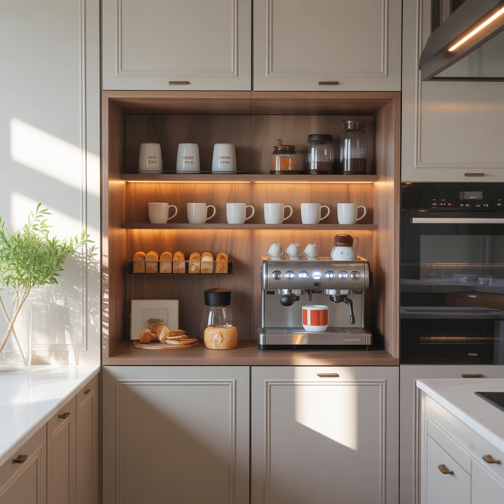 Built In Coffee Bar With Breakfast Station