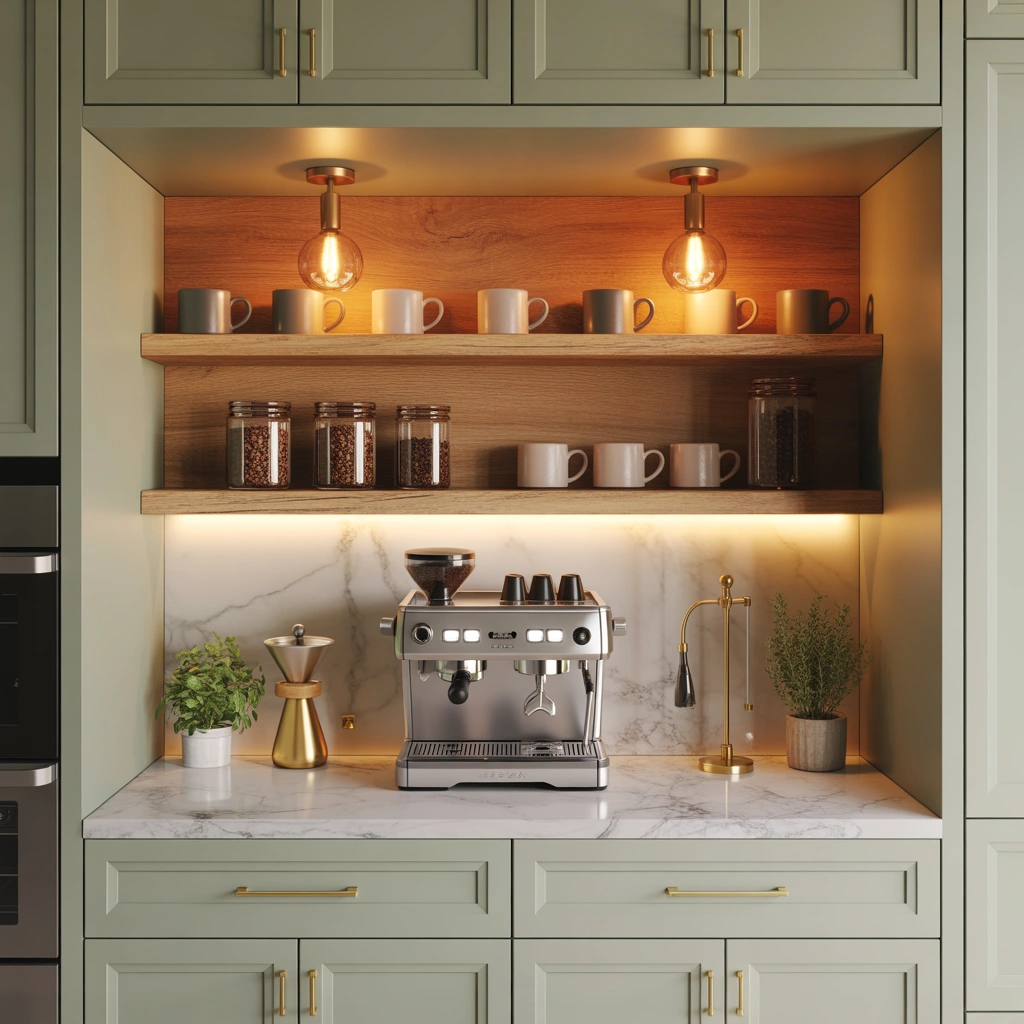 Built In Coffee Bar With Open Shelving