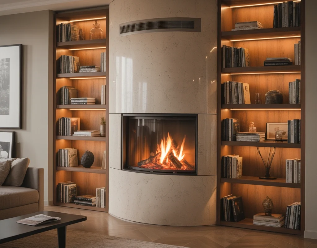 Built In Corner Fireplace With Shelves
