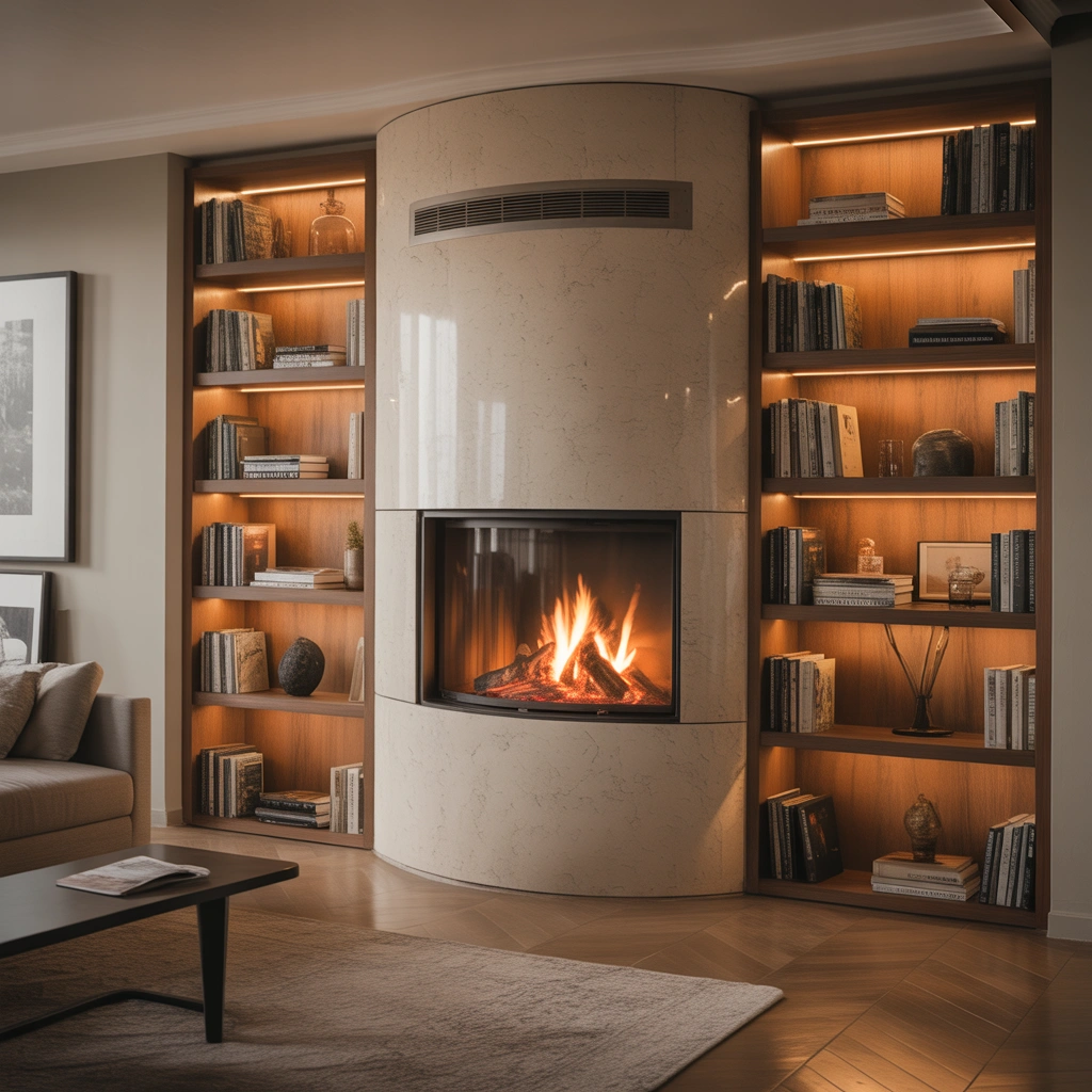Built In Corner Fireplace With Shelves