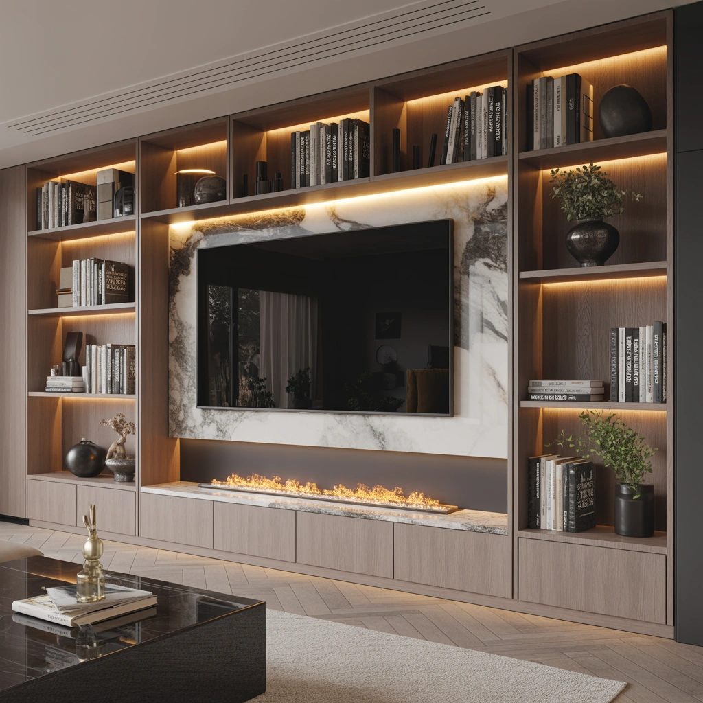 Built In Entertainment Wall With Custom Storage