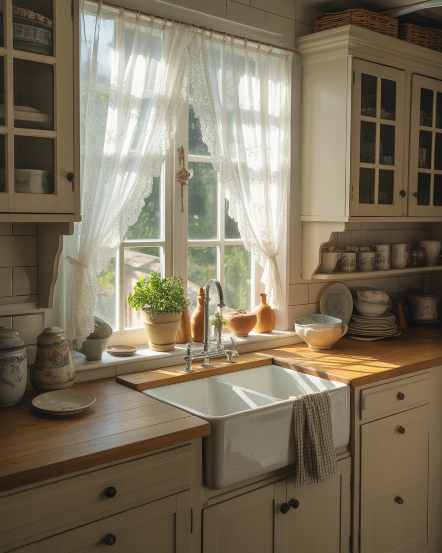 Café Style Kitchen Curtains With Lace Details