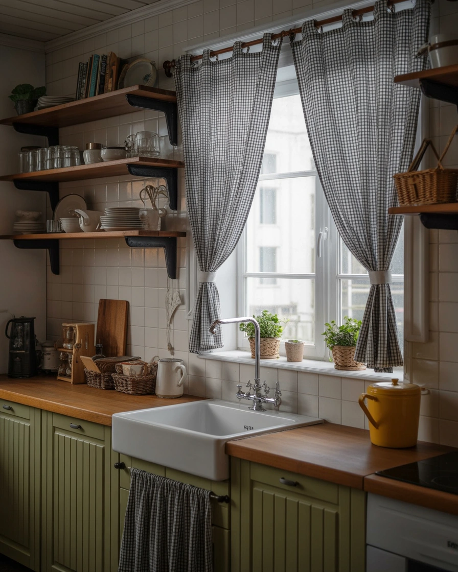 Checkered Kitchen Curtains for a Cozy Vintage Look