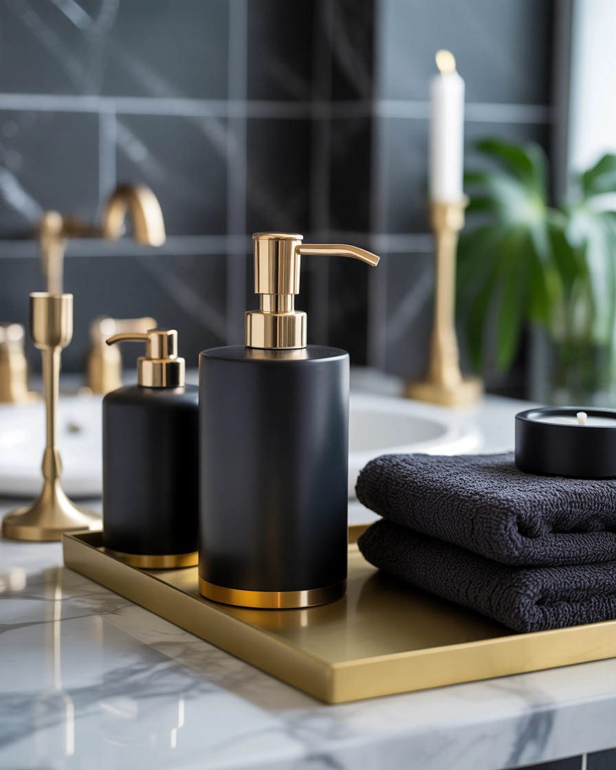 Choose Black Bathroom Accessories With Gold Details