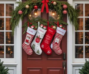 Christmas Door Decoration With Hanging Stockings