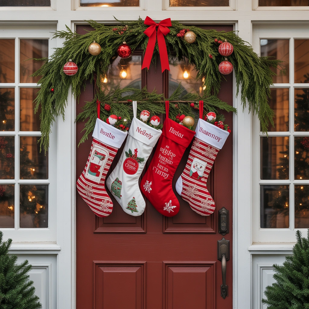 Christmas Door Decoration With Hanging Stockings