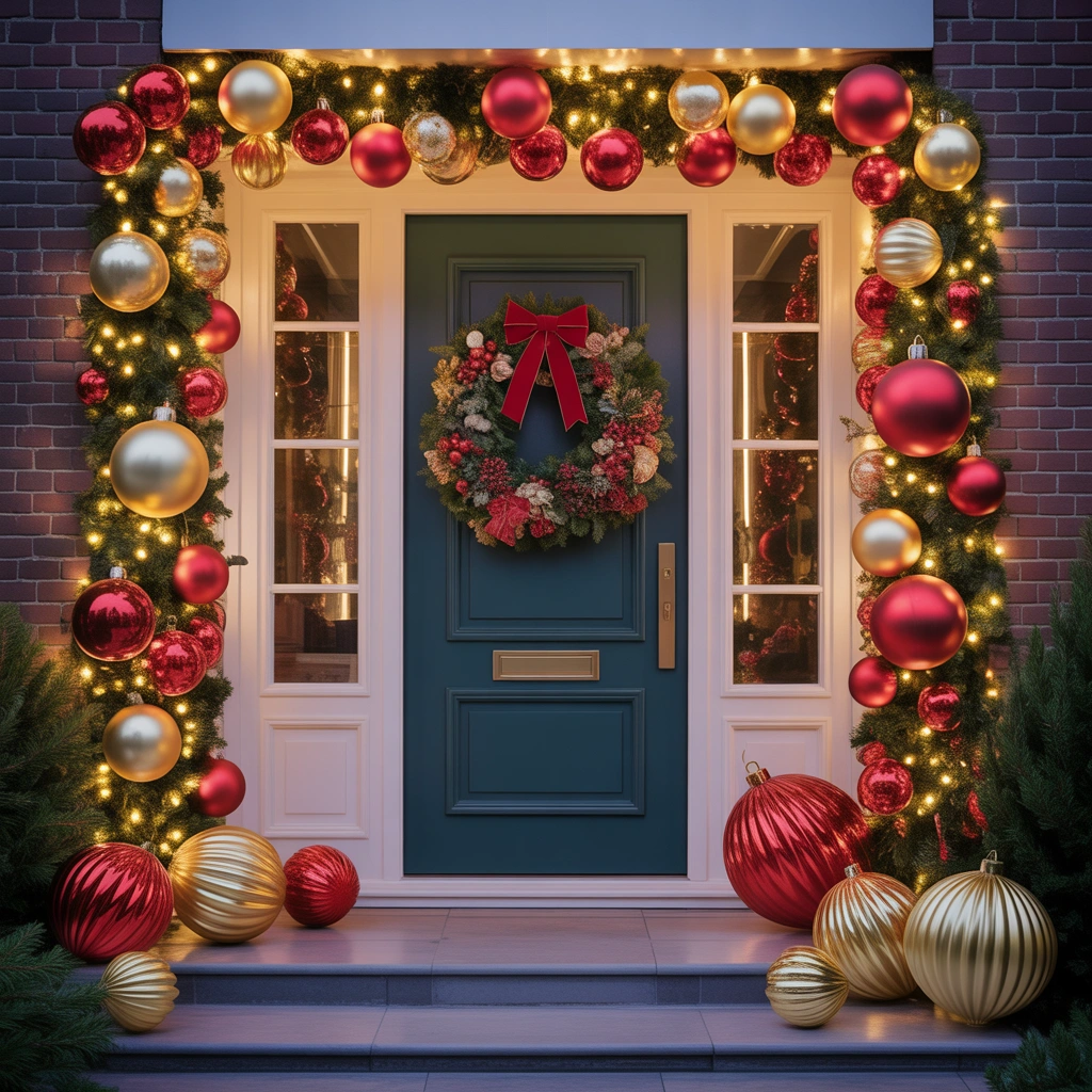 Christmas Door Decoration With Oversized Ornaments