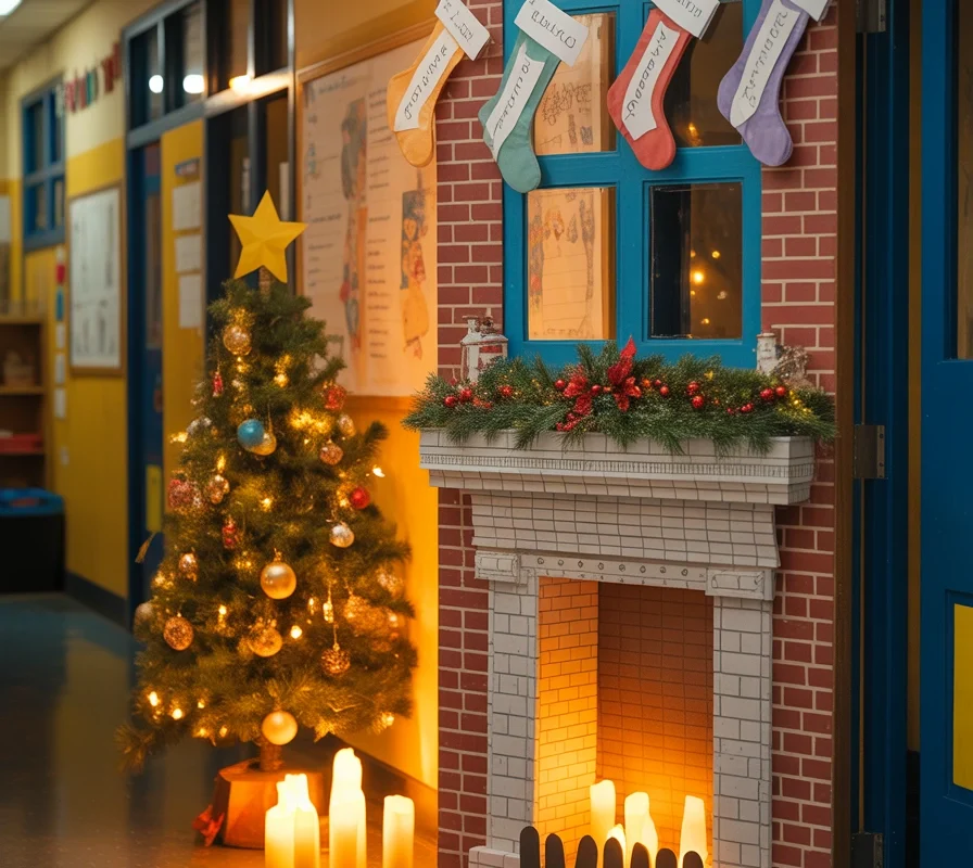 Christmas Fireplace Door Decoration