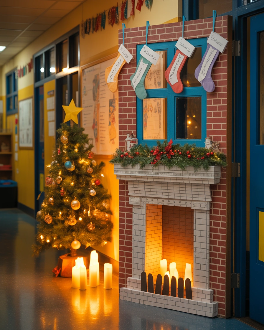 Christmas Fireplace Door Decoration