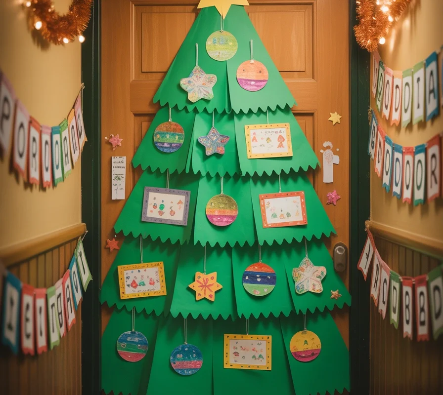 Christmas Tree Door With Student Ornaments
