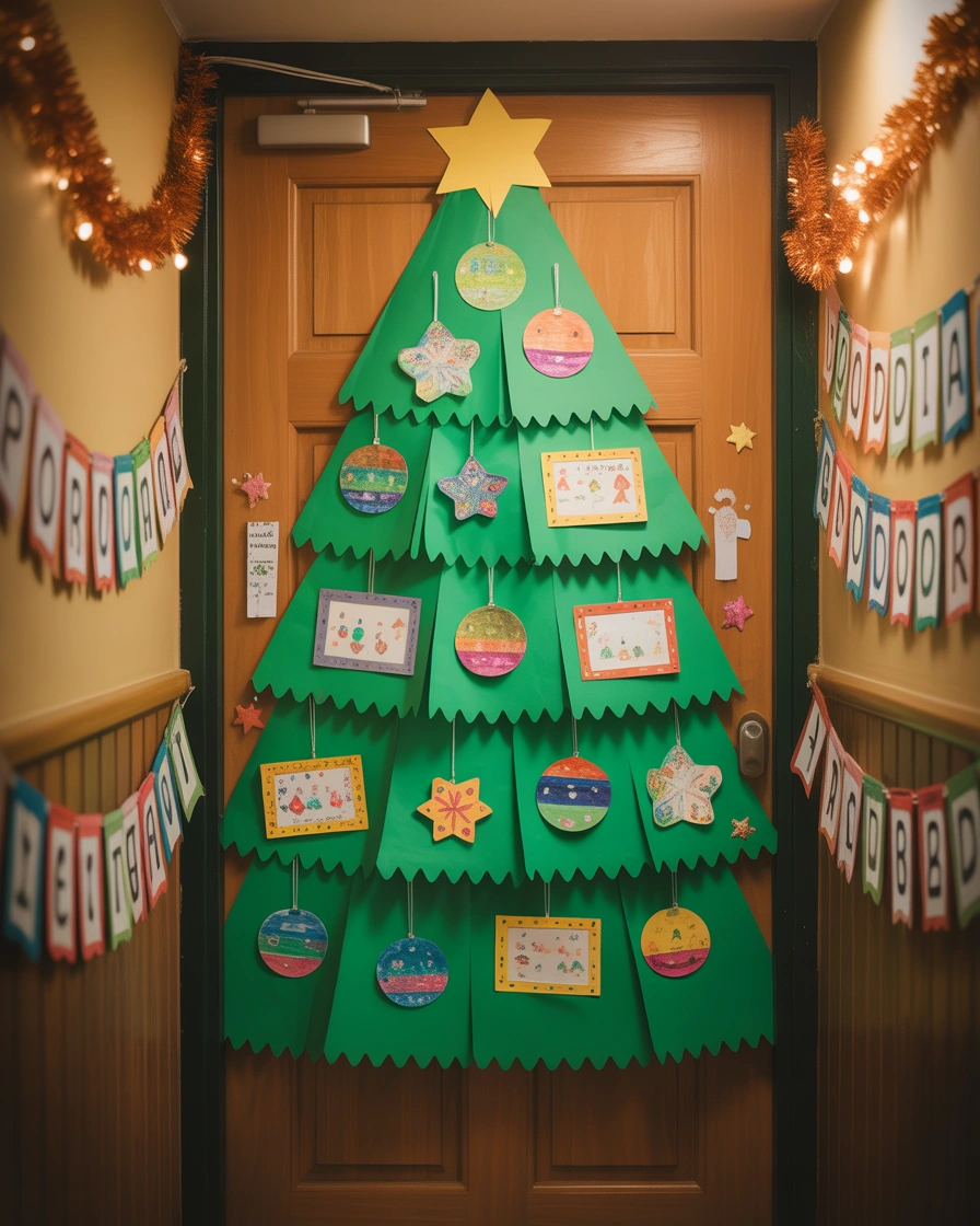 Christmas Tree Door With Student Ornaments