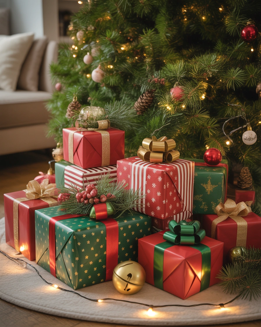 Classic Red and Green Christmas Gift Box Decoration