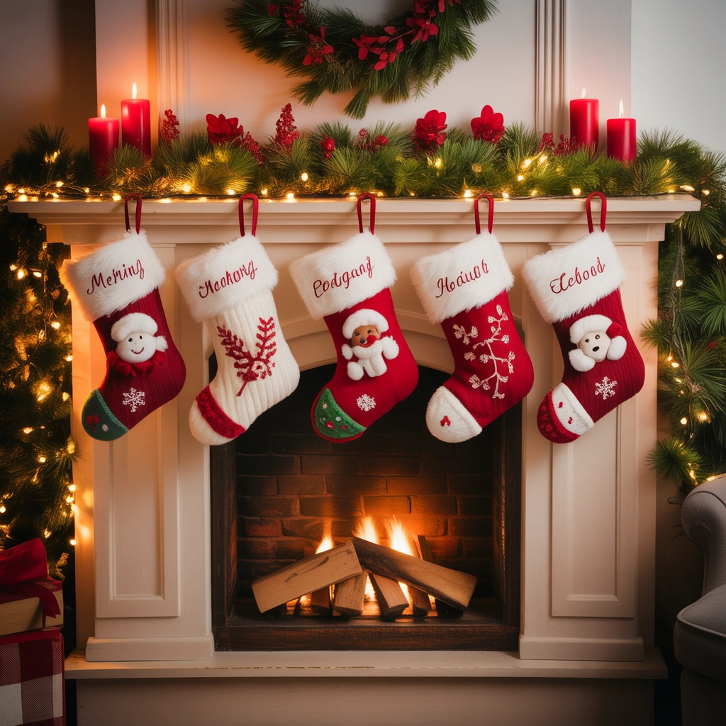 Classic Red and White Christmas Socks Decoration