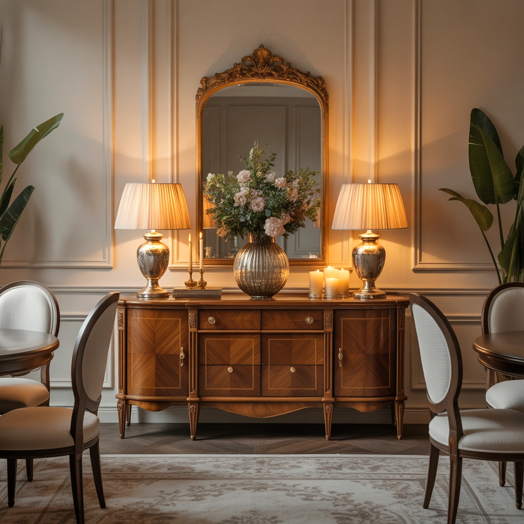 Classic Sideboard Decor With Mirror and Elegant Accessories