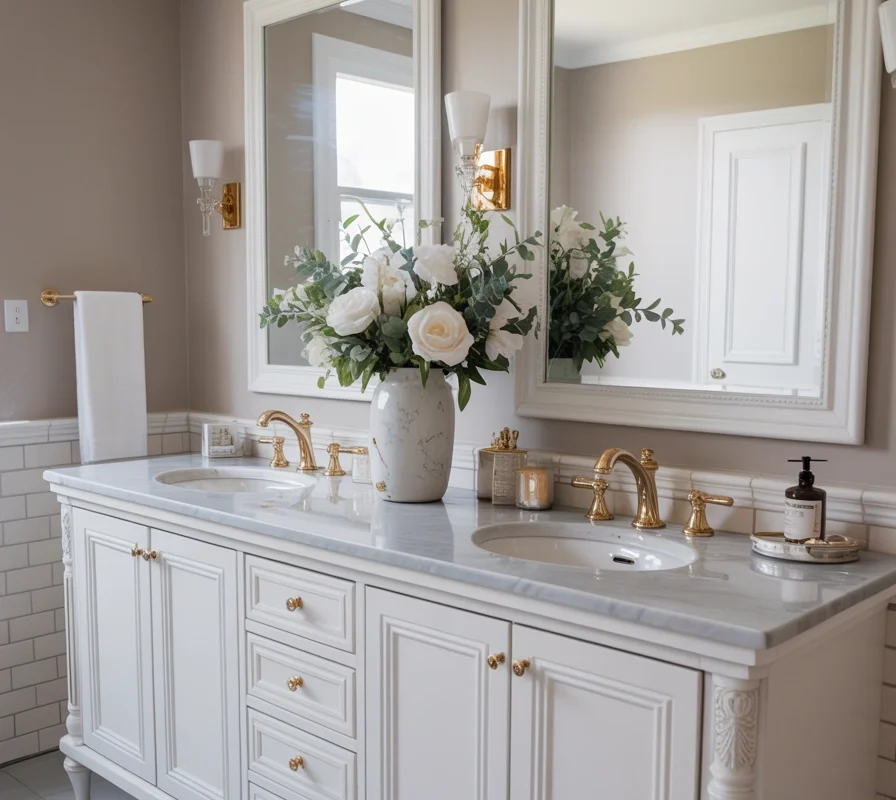 Classic White Double Sink Bathroom Vanity for a Timeless Bathroom Style
